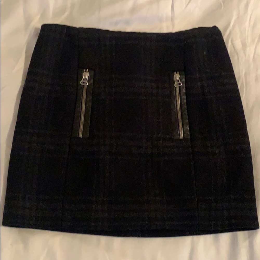 Maje Plaid Shift Skirt Leather Trim